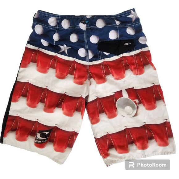 O'Neill Mens Stars and Stripes Beer Pong Board Shorts Size 30 - Picture 2 of 9